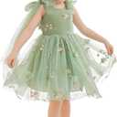 LalaMira Flower Girl Dress Floral Embroidered Toddler Girls Dresses Fairy Tulle Dress for Wedding Birthday Party Photo Shoot (6 Years, Knee-sage Green)