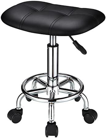HMTOT Square Rolling Stool with Wheels Height Adjustable Swivel Stools Black