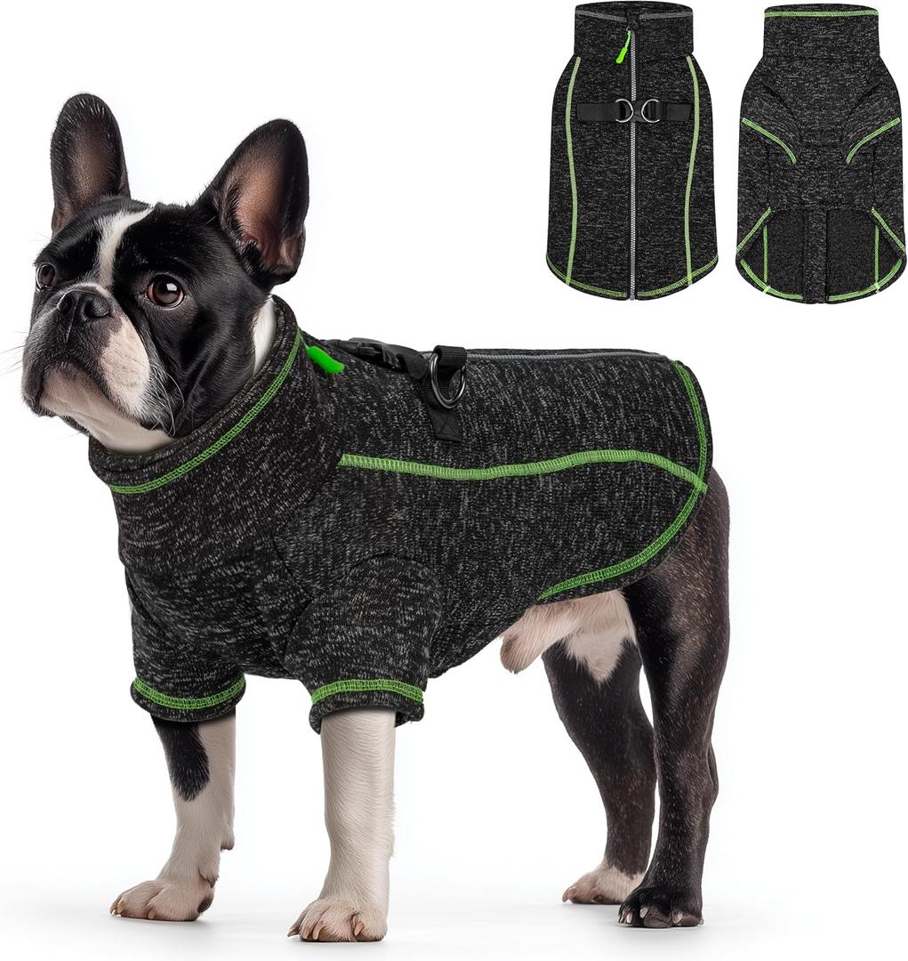 Dog Jackets for Small Dogs Boy, Reflective Fleece Dog Sweater Coat with D-Ring Zipper Up Warm Winter Cold Weather Doggy Clothes, Black, Size: Medium