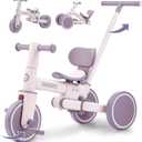 5-in-1 Tricycle for Toddlers 18 Months to 5 Years Old, Toddler Bike, Kids Tricycle with Push Handle and Backrest, Toddler Balance Bike with Easy Assembly for Boys and Girls. (Purple)