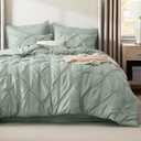 Bedsure King Size Comforter Set Sage Green - Bed in a Bag King Size 7 Pieces, GentleSoft Pintuck Bed Set Gift for Family, Pinch Pleat Sage Green Comforter with Sheets, Pillowcases & Shams (03 - Sage Green)
