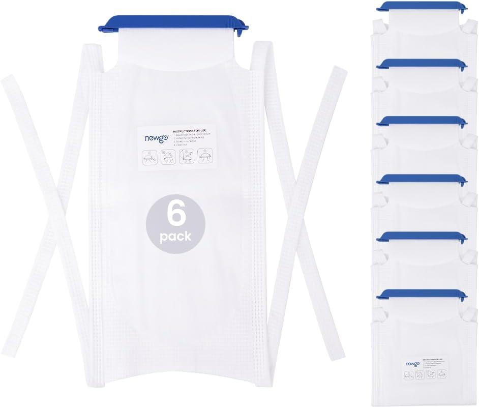 NEWGO Refillable Ice Bags with Clamp Closure [Pack of 6] Large 7 X 4.6, Reusable Easy Filling Hospital Ice Pack with Soft Outer Covering and Leak Resistant Inner Layer