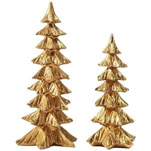 DN DECONATION Gold Christmas Tree Figurines, Set of 1 Modern Tabletop Xmas Trees, Elegant Resin Pine Decor for Mantel, Desk, Holiday Centerpieces, Gifts