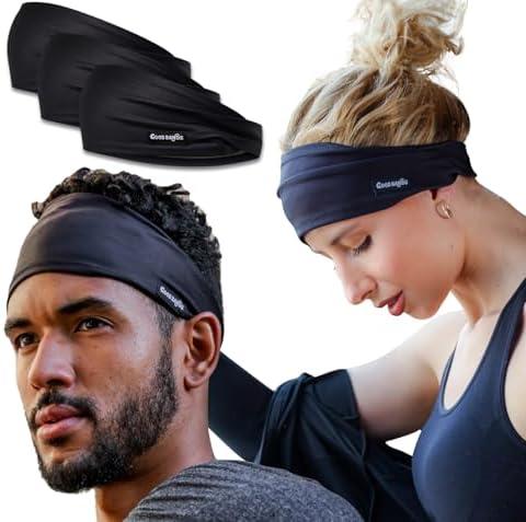 Sweatband for Men and Women - Unisex Non Slip Headband That Wicks Moisture and Eliminates Excess Sweat - Durable & Long-Lasting - Running, Sports, Gym 3 Pack One Size