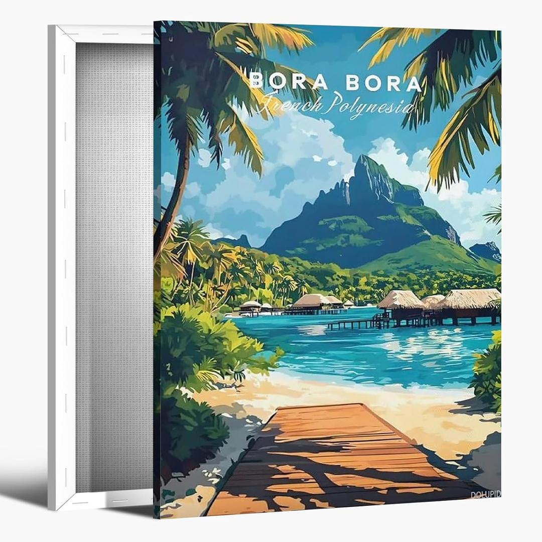 Bora Bora Travel Print Poster Canvas Wall Art Vintage Home Room Decor Framed Mural 8x10inch 20x25cm