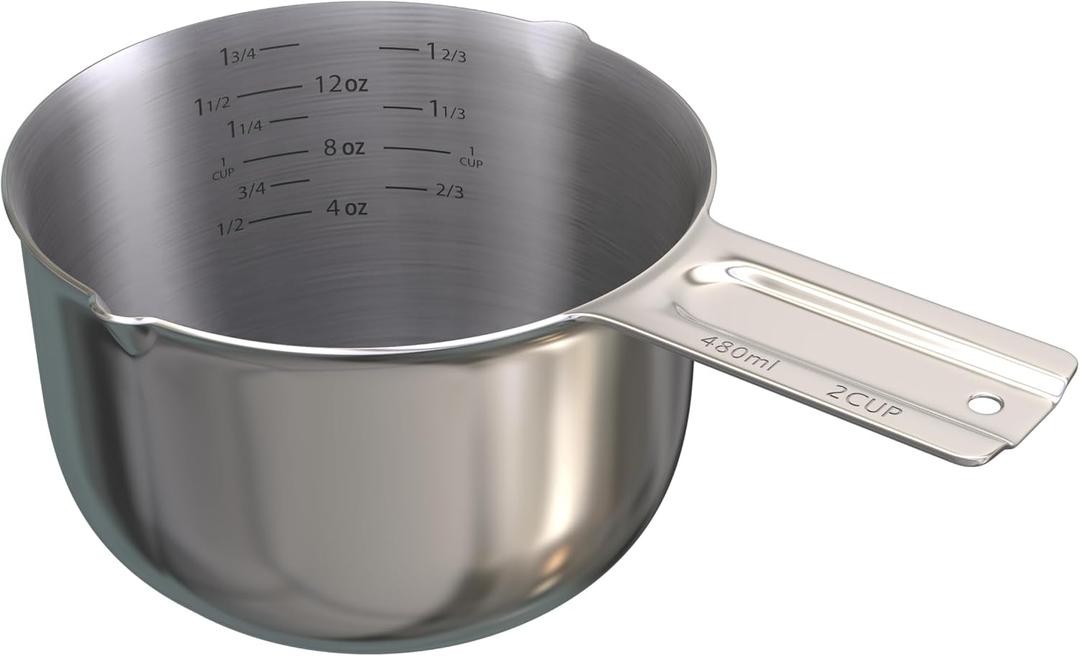 Color Up 2 Cup Measuring Cup, 480ml Stainless Steel Metal, Easy-Pour Spouts, Inside Markings, Flat Base, Dishwasher Safe, for Dry and Liquid Ingredients