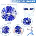 4Pcs Metallic Cheerleading Pom Poms, Creatiee 2 Pair Cheerleader Cheering Squad Pompoms for School Sports Dance Games Team Spirit Cheer (Blue-Silver)