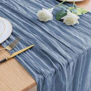 Asee'm Cheesecloth Table Runner 120 Inches Dusty Blue Boho Gauze Cheese Cloth Runner 10FT Rustic Sheer Dining Table Runners for Fall Thanksgiving Wedding Baby Shower Decoration, 1 PACK