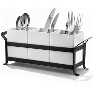 White Kitchen Utensil Holder Silverware Caddy for Party Countertop Silverware Holder 3pcs Bins Set Compact Versatile Utensil Caddy Metal Rack Utensils Holders for Kitchen Table Cabinet Spoon Fork