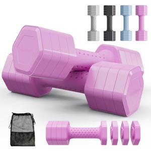 Adjustable Dumbbell Set of 2, 4 in 1 Free Weights Dumbbells Set for Women at Home, 5 lb Weights Dumbbells Set with Non-slip Comfort Handle for Home Gym Exercise Workout Training (Pink)
