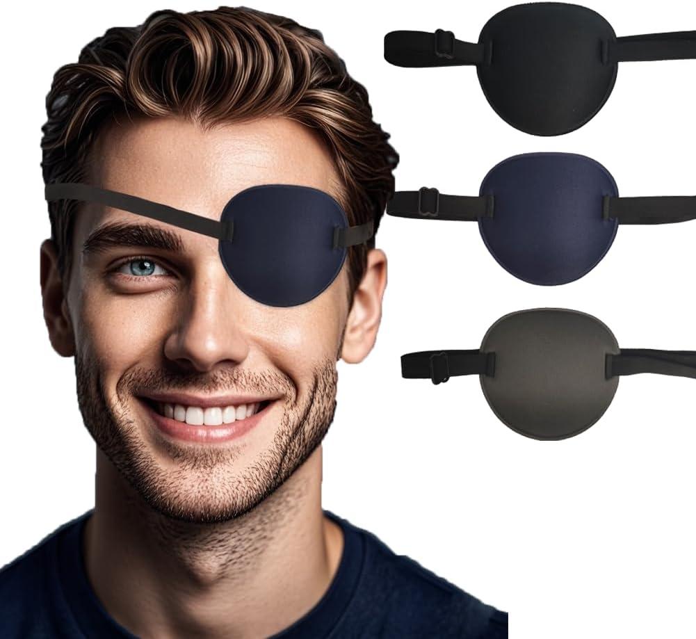 3PCS Eye Patch Medical Adjustable Eye Patches for Adults Treat Lazy Eye Left Right Eyes Cosplay Costume (Men Colors)