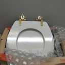 Mayfair Bennett Toilet Seat with Brushed Gold Hinges, Slow Close Wood Seat, Secure Metal Hinges, Easy Install, Made in USA, Round, White