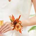 Serwalin 2 Pcs Wrist Corsage and Boutonniere Set, 6-7 Inch Orange Corsage for Wedding, Boutonniere for Men Corsage Wristlet Prom Ceremony Anniversary Accessories Suit