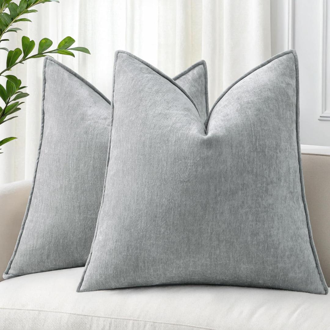 decorUhome Couch Throw Pillow Covers 18x18 Set of 2, Decorative Soft Neutral Chenille Pillow Covers with Elegant Design for Sofa Bed Living Room Home Decor, Ultimate Gray