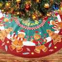 Christmas Tree Skirt Decorations 48inch Cute Xmas Mouse Gingerbread Tree Skirt Red and Green Gingerbread Style Christmas Tree Decor for New Year Winter Holiday Party Supplies