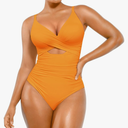 SHAPELLX Tummy Control Swimsuits Women V Neck One Piece Bathing Suit Ruched Push Up Slimming Swimwear Built-in Bra XL