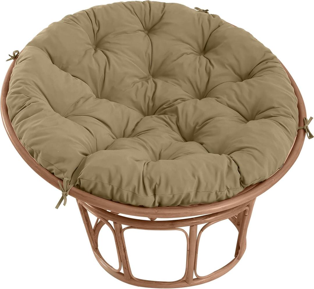 Papasan Chair Cushion Outdoor, Round Papasan Cushion Indoor with Ties, Waterproof Circle Seat Pad for Porch Patio Garden, 45 in Antique Beige, Cushion Only