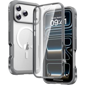 Diaclara Magnetic Designed for iPhone 17 Pro Case Full Body Bumper,[Compatible with MagSafe] Military Drop Proof Cover with Built-in Touch Sensitive Anti-Scratch Screen Protector, Grey Titanium