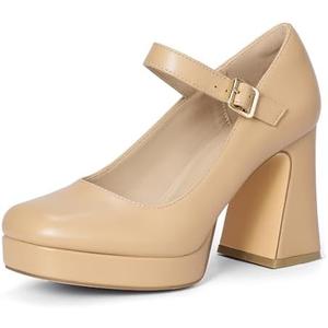 Coutgo Womens Wedge Pumps Dressy Mary Jane Shoes Comfort Wedges Closed Toe Ankle Strap Heeled Shoes, Size 7.5
