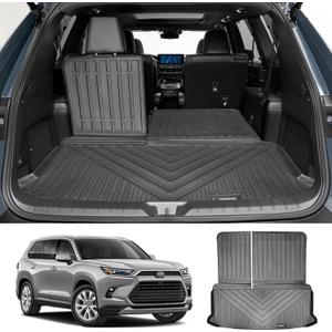 Vanseno Compatible for 2025 2024 Toyota Grand Highlander Cargo Mat Trunk Mat with Backrest Mat Cargo Liner Back Seat Cover Protector for 2025 2024 Toyota Grand Highlander Accessories