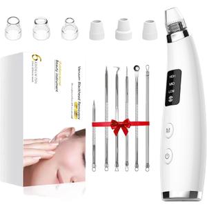 Blackhead Remover Vacuum, Type-C Rechargeable Pore Cleaner with 3 Adjustable Suction, 6 Probes & Comedone Extractor Tool Kit for Women and Men, White Heads Removal for Face & Nose (White)