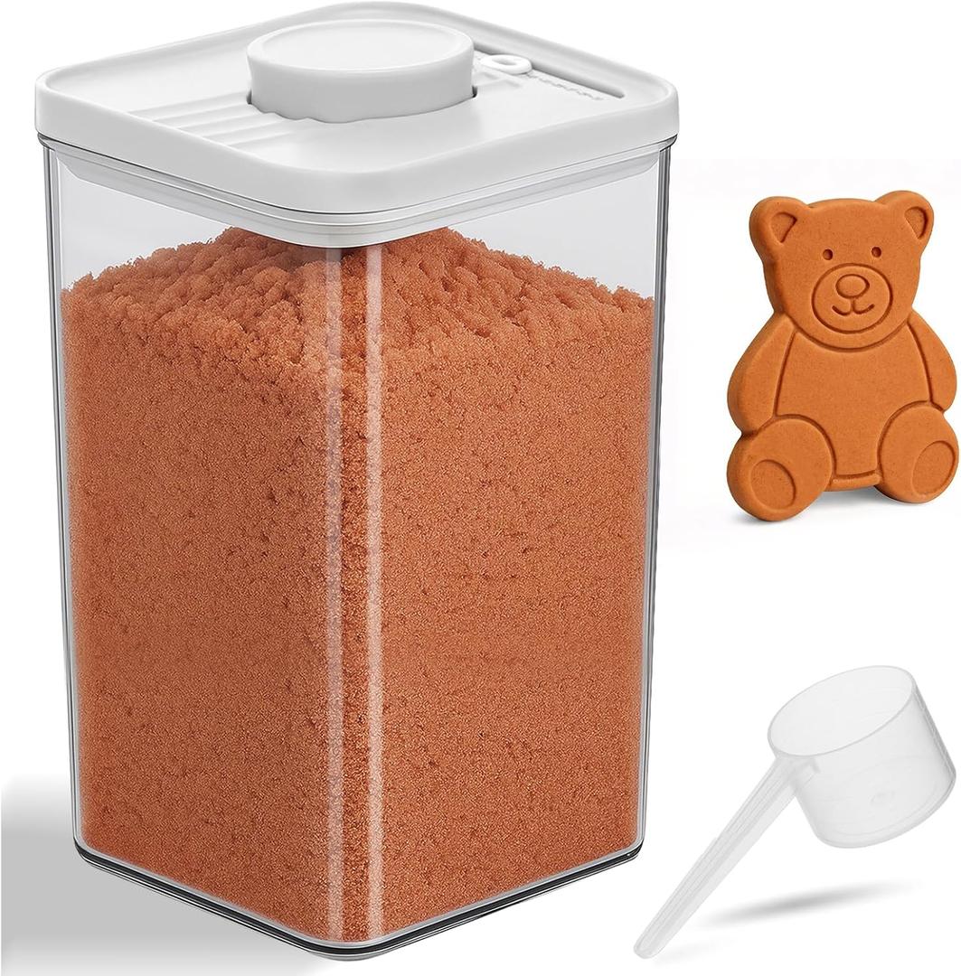 Juome Airtight Brown Sugar Container, 2.75QT(88OZ/2.6L) Clear Brown Sugar Saver Keeper Jar Food Storage Containers with Lids for Flour, Cookie, Salt, Kitchen Accessories