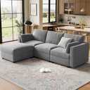 IDEALHOUSE 104" Modular Sectional Sofa, 4 Seater Sectional Couch, L-Shape Modern Sofa with Ottoman, Deep Seat, Oversized Convertible Modular Couch for Living Room Apartment Office, Chenille, Grey