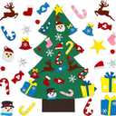 3.2Ft DIY Felt Christmas Tree Set for Kids Toddlers, 26 Hanging Ornaments Felt Christmas Tree Wall Craft Kits for Xmas Party Office Decoration, New Year Door Wall Decorations-A