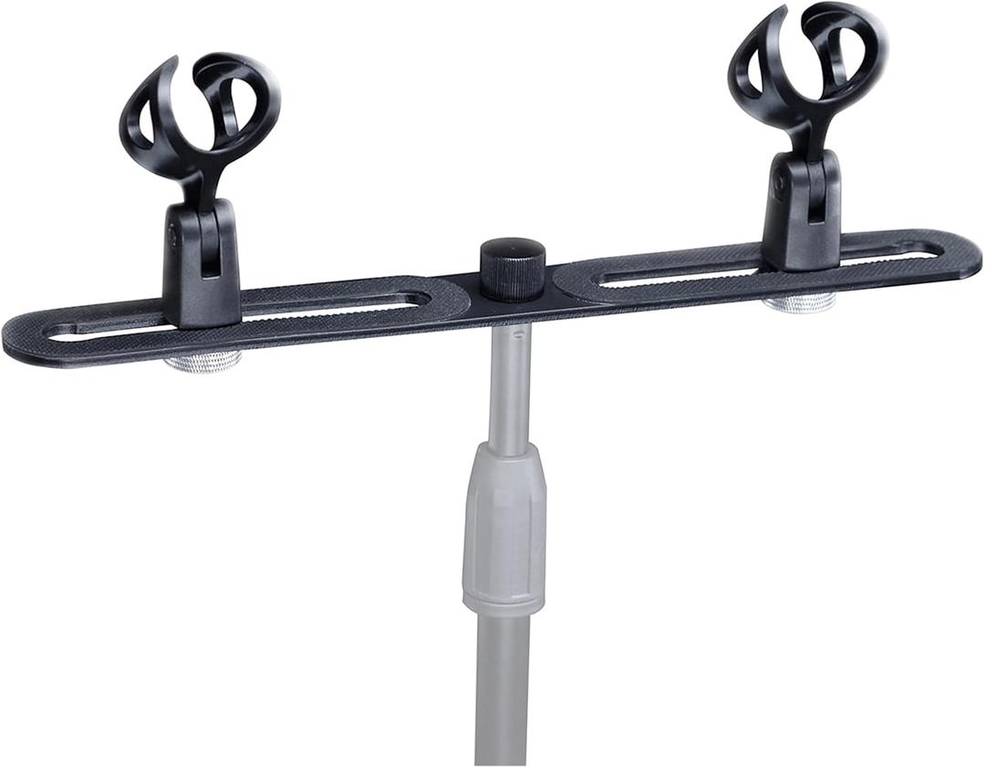 double mic holder Stereo bar Array Spacing Microphone Mount Holds 2 Mics XY and ortf Mic T-Bar Bracket, Fits 3/8" and 5/8" dual Mic Stands with Included Adapter