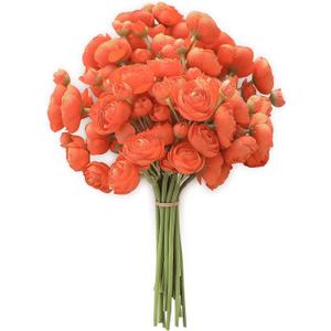 Floroom Ranunculus Artificial Flowers 18 Pcs Burnt Orange Faux Silk Mini Ranunculus Bulk Fake Wedding Filler Flowers for DIY Bouquets, Centerpieces, Bridal Shower Decorations & Arrangements