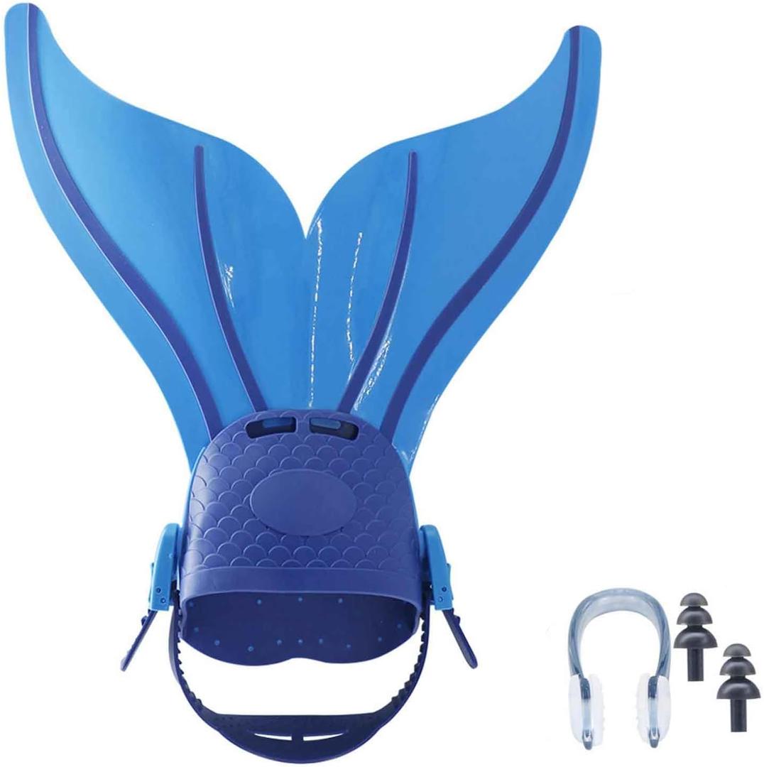 Monofin Mermaid Tails for Swimming Adjust Diving Mermaid Fins Foot Flipper Training Mono-Fin Tail PP Caudal for Girl Boy (Waterproof Silica Gel Earplugs Nose Clip Included)