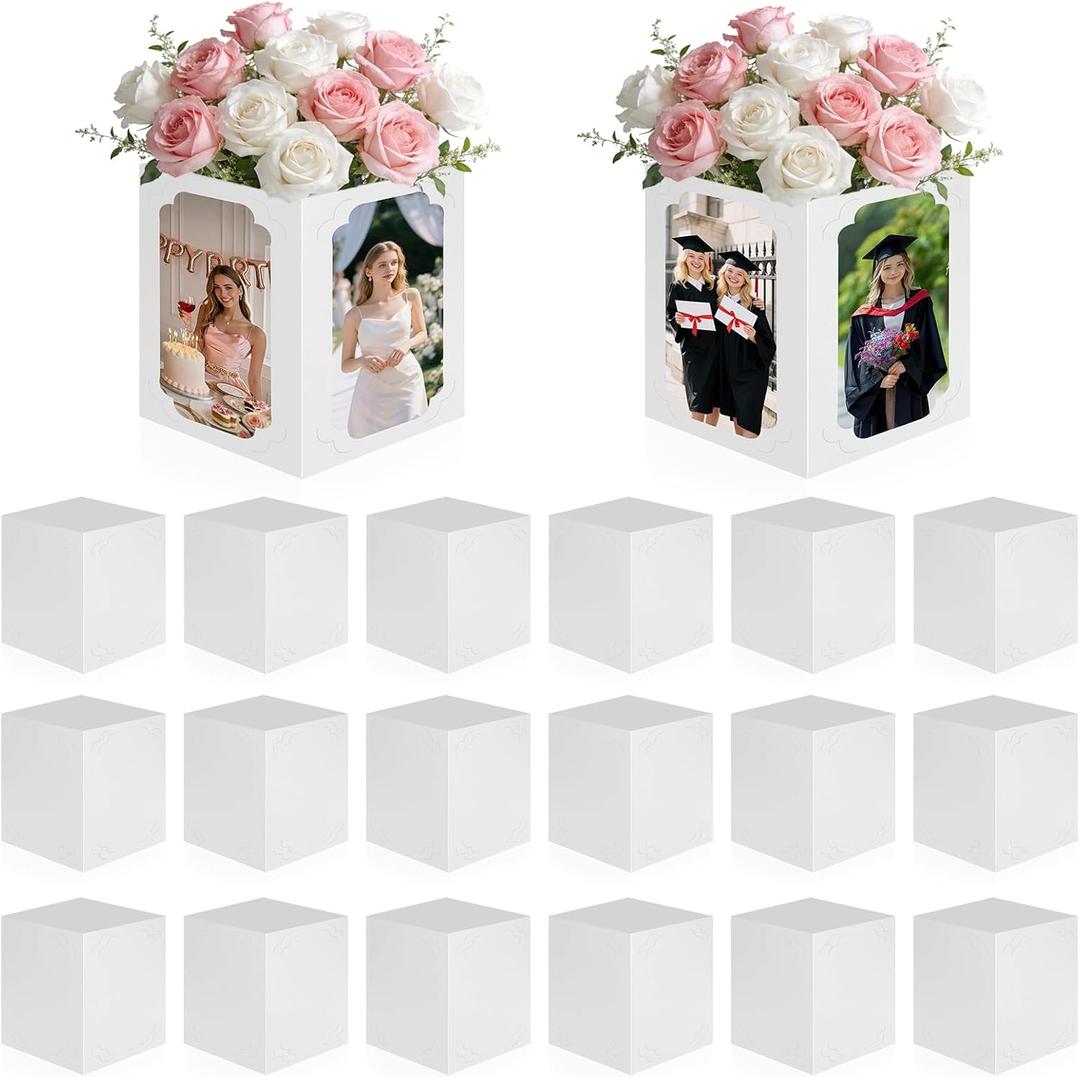 20 Pieces Picture Centerpieces for Table Graduation Box Table Centerpieces 6/7 Inch Photo Display Box for Congrats Grad Wedding Graduation Birthday Party Decoration (White)