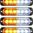 Frienda 4 Pcs LED Strobe Lights Amber 6 LED Safety Warning Flashing Light Grille Head Emergency Beacon Hazard Warning Lights with Pads Screws for Truck off Road(4 Pieces)