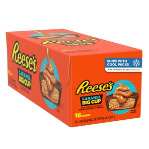 REESE'S Big Cup Caramel Milk Chocolate Peanut Butter Cups, Candy Packs, Halloween Candy, 1.4 oz (16 Count), (EXP 11/2025)