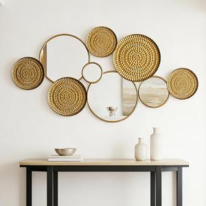45"x 23" Large Gold Wall Mirrors,Metal Wall Decor Mirror,Decorative Modern Circle Mirror Wall Art Sculpture Hanging Decorations for Home Living Room Office