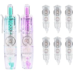 3 x Refillable Correction Tape, 157 ft Total 2 Pre-Filled Dispensers + 6 Snap-In Refills, School & Office Supplies, Purple+Green