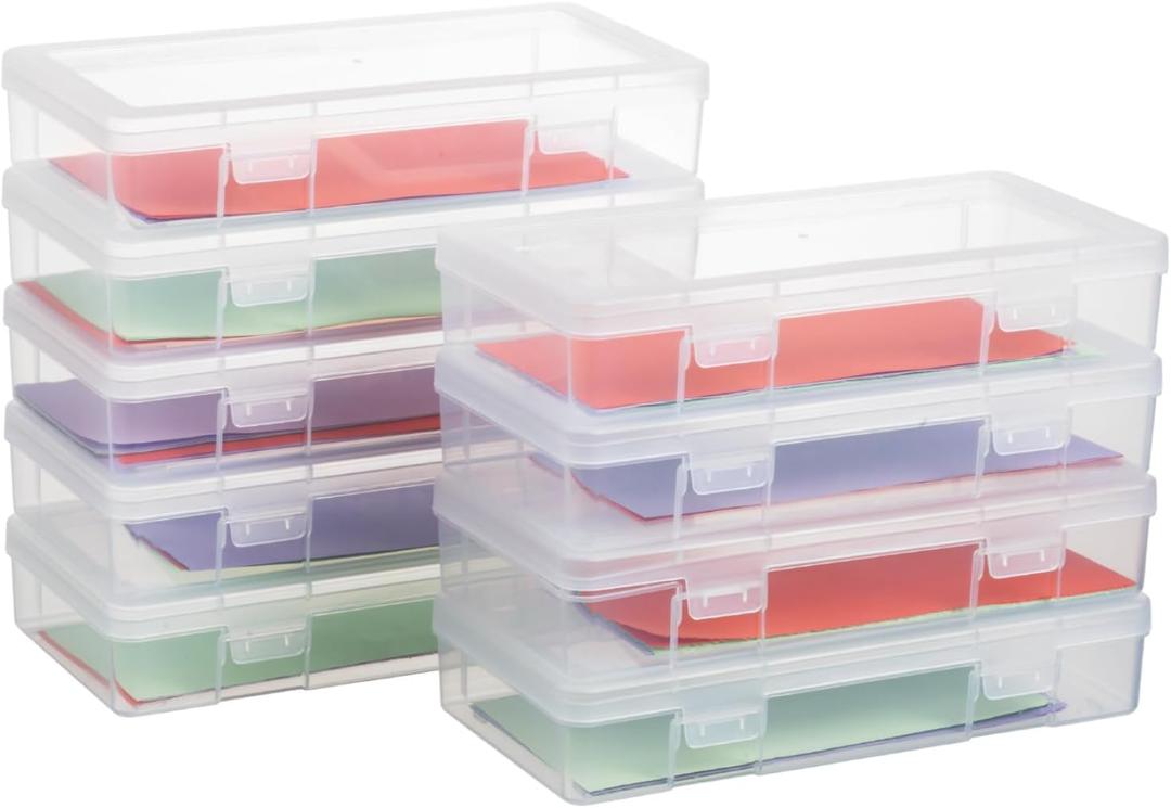novelinks Plastic Small Storage Bins with Lids for Organizing, Mini Clear Storage Containers and Stackable Storage Box Organizer for Pencil Boxes, Task Boxes, Crayon Boxes (9 Pack Medium)