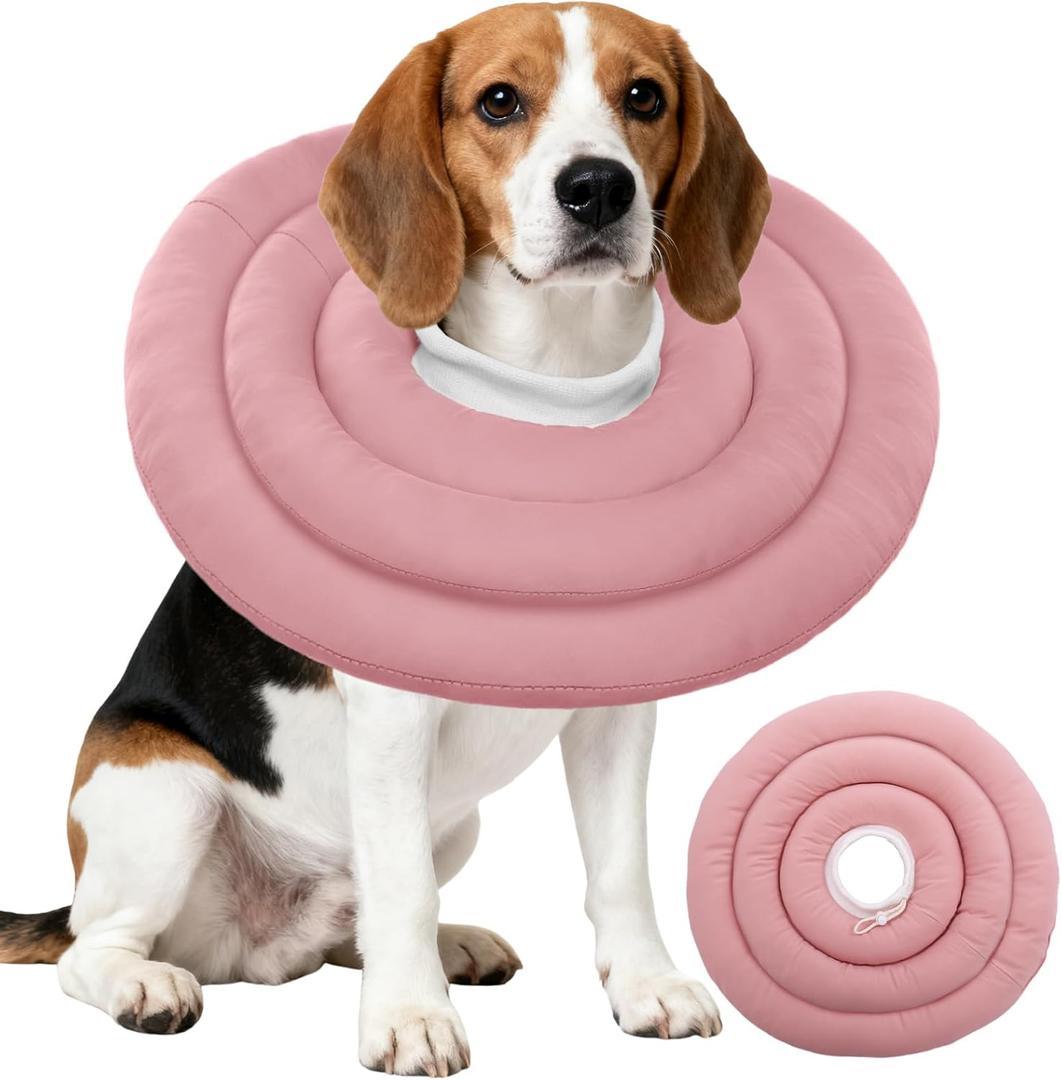 IDOMIK Dog Recovery Collar, Waterproof Soft Dog Cone After Surgery, Comfy Protective Elizabethan Collar Alternative for Dogs Cats, Adjustable Pet Neck Donut Cone Anti-Licking Biting Wounds,Pink,XL