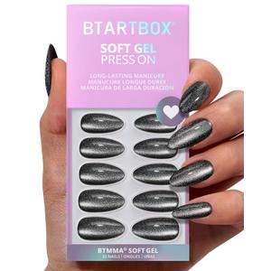 BTArtbox Press On Nails Almond - Spooky, Sparkle Cat Eye Grey Press on Nails with Nail Glue for Woman, Medium Soft Gel Glue On Nails in 15 Sizes - 30 Stick On Nails Kit