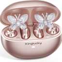 Kinglucky Clip-On Open Ear Earbuds with Detachable Butterfly Earrings, Bluetooth 6.0 Wireless Headphones for Women, 50H Playtime, Comfortable Fit for Small Ears, Sports, Glasses Wearers (Rose Gold)
