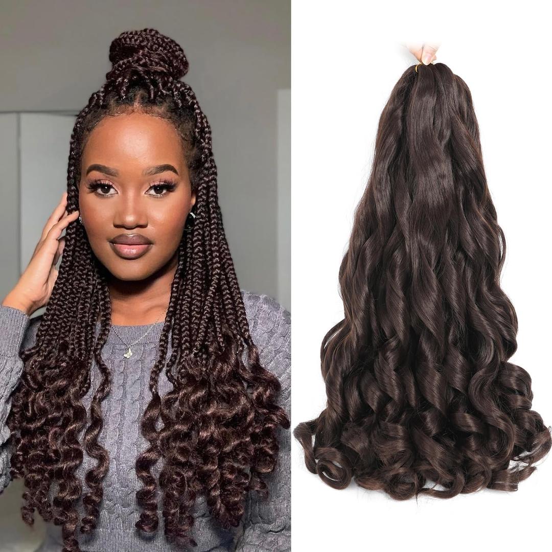 French Curly Braiding Hair 18 Inch 8 Packs - Pre Stretched Bouncy Braiding Hair- Loose Wavy Synthetic Hair Extensions For Black Women (18 inch 8 packs 4)