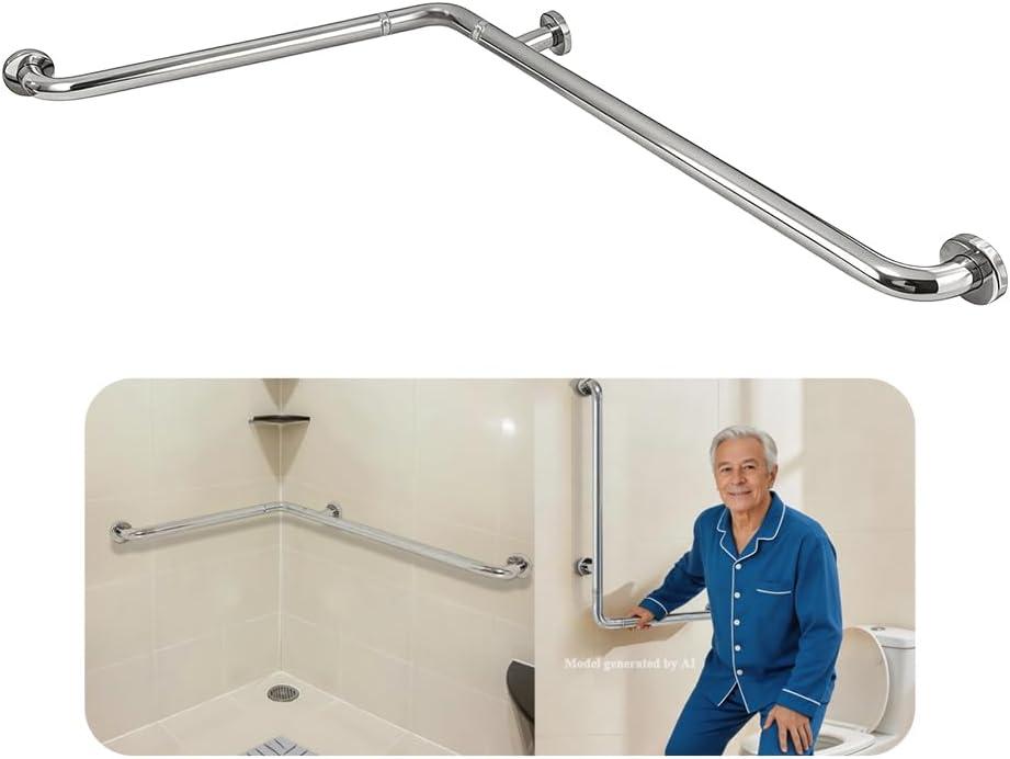 Shower Grab Bar for Seniors, Bathroom Safety Angled Grab Bar for Handicap, L Shaped Stainless Steel Bathroom Balance Support Assist Handle Bar, Wall Mounted Safety Shower Bath Hand Rails 24 x 36 Inch