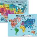 MWB Kids Map Poster Collection | United States & World Wall Maps for Kids | Poster 18H" x 24W" - not laminated | Countries, States, Capitals & Pictures | Classroom or Home