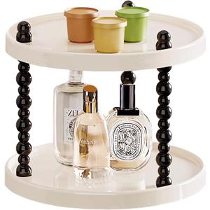 Wlz 2 Tier Makeup Organizer, Skincare Make Up Storage Perfume Organizers Tray for Vanity Dresser Bathroom Counter, Cute Cosmetic Lotion Beauty Countertop Display Case (Round)