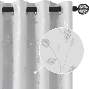 BUHUA Wave Silver Leaf Print Blackout Curtains for Living Room Darkening Curtains Light Blocking Curtains for Bedroom 66W84L Greyish White 2 Panels
