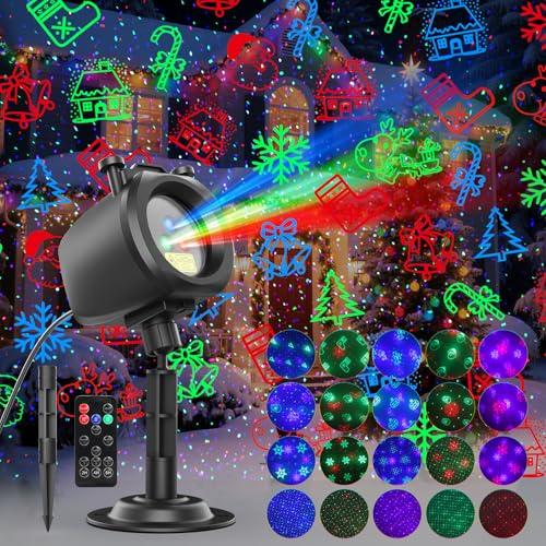 Christmas Laser Lights Projector Outdoor with 4 Dynamic Slides, 2-in-1 Moving RGB Firefly Laser Lights with Remote,Timer, Landscape Holiday Projector for Window Wall Xmas Decor : Tools & Home Improvement