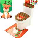 JOYIN 5 Pieces Christmas Reindeer Bathroom Decoration Set with Toilet Seat Cover, Tank Cover, Toilet Paper Cover, Xmas Bathroom Indoor Decor for Holiday Use Party Favors