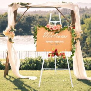 CroBlissful White 50" Easel Stand for Wedding Sign Adjustable 3Tier Height Display Easel with Chain Heavy Duty Floor Tripod for Welcome Wedding Sign Painting Canvas Baby Shower Party Poster (Metal)