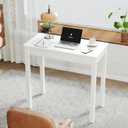 Solid Wooden Desk with Drawers - 32 x 16 Inch Narrow Desks for Small Spaces, Rubberwood Simple Study Table, Small Writing Desk for Bedroom - Modern White Desks, 31.5 in W x 15.7 in D