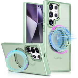 for Samsung Galaxy S24 Ultra Case, [Compatible with Magsafe][Built in Stand & Rotating Ring Holder] MIL-Grade Dual Layer Shockproof, Full Protective Case for Galaxy S24 Ultra-Mint Green